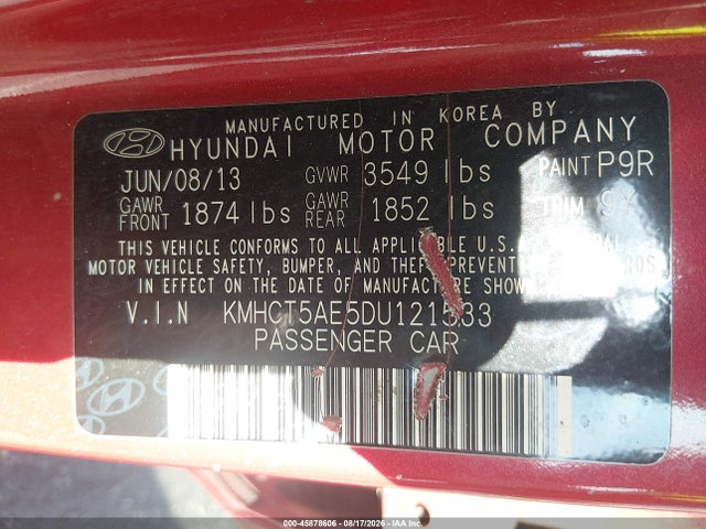 Aukcja sprzedaży 2013 Hyundai Accent Gs, vin: KMHCT5AE5DU121533, numer aukcji: 45878606