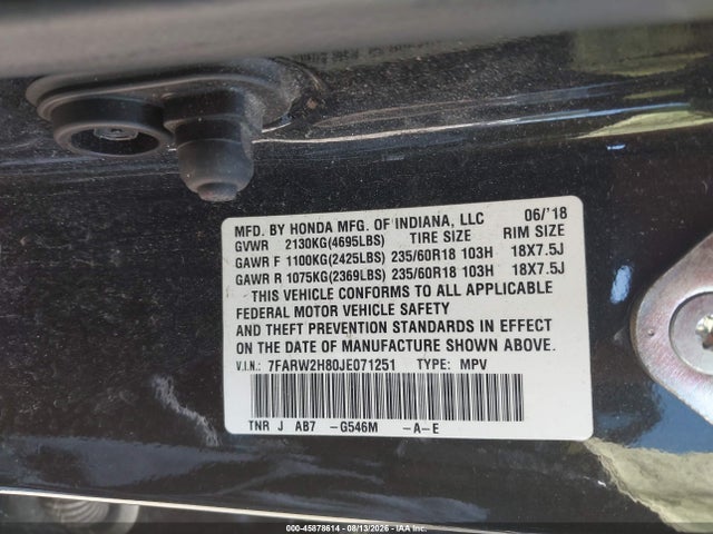 Продажа на аукционе авто 2018 Honda Cr-v Ex-l/ex-l Navi, vin: 7FARW2H80JE071251, номер лота: 45878614