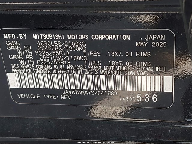 Aukcja sprzedaży 2025 Mitsubishi Eclipse Cross Black Edition S-awc/se S-awc/sel S-awc, vin: JA4ATWAA7SZ041689, numer aukcji: 45878623