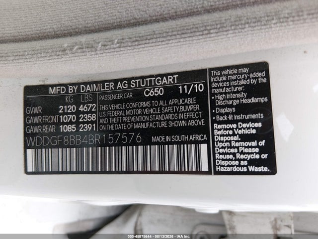 45878644 :رقم المزاد ، WDDGF8BB4BR157576 vin ، 2011 Mercedes-benz C 300 Sport 4matic مزاد بيع
