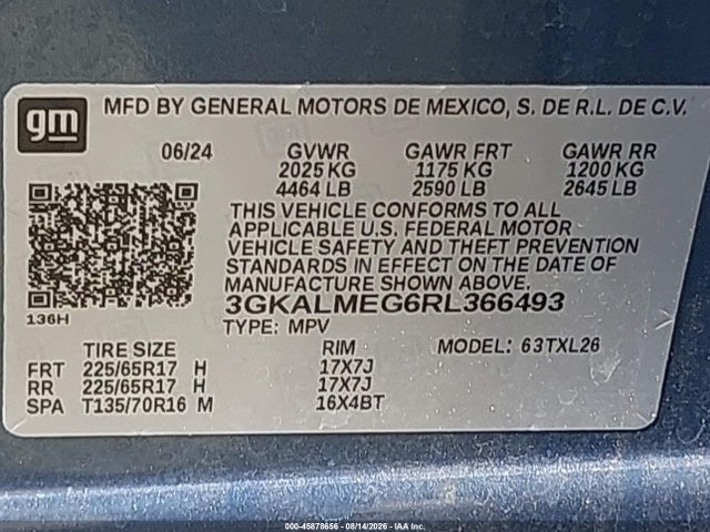 Продажа на аукционе авто 2024 Gmc Terrain Fwd Sle, vin: 3GKALMEG6RL366493, номер лота: 45878656