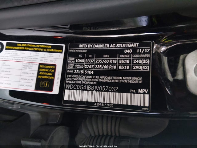 45878661 :رقم المزاد ، WDC0G4JB8JV057032 vin ، 2018 Mercedes-benz Glc 300 مزاد بيع