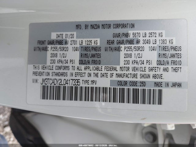 JM3TCADY2L0417335 Mazda Cx-9 Grand Touring