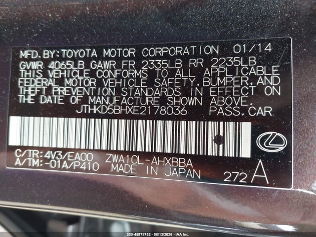 Lexus CT 200H 2014 JTHKD5BHXE2178036 Image 9