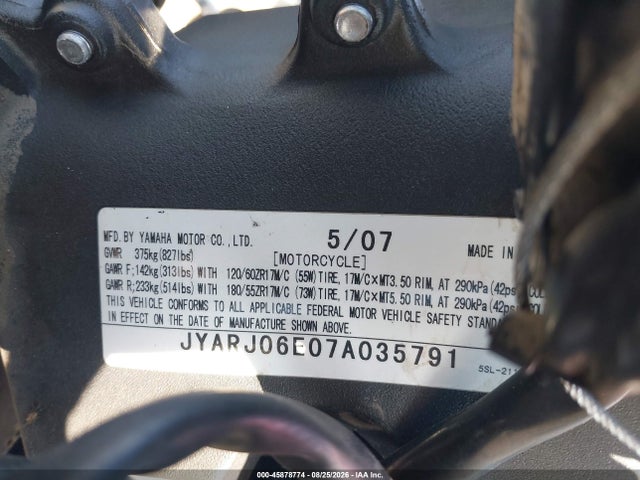 Продажа на аукционе авто 2007 Yamaha Yzfr6 S, vin: JYARJ06E07A035791, номер лота: 45878774