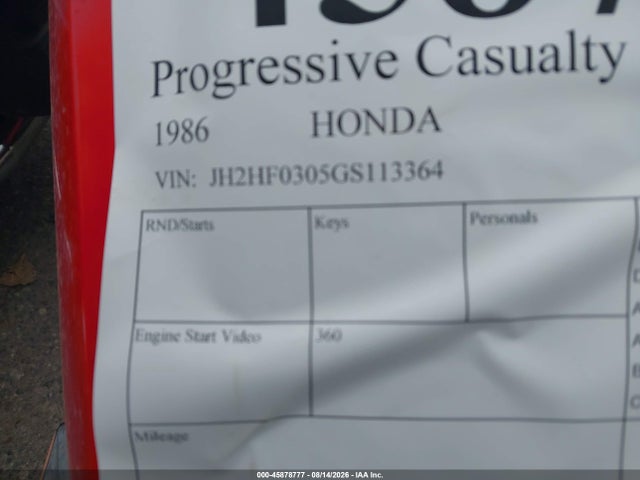 45878777 :رقم المزاد ، JH2HF0305GS113364 vin ، 1986 Honda Ch80 مزاد بيع