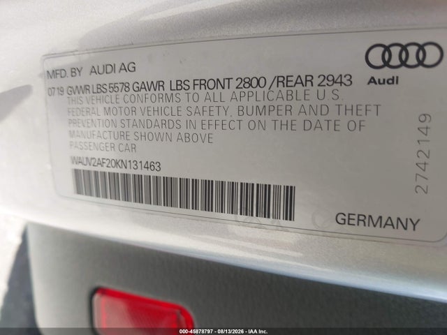 Aukcja sprzedaży 2019 Audi A7 Prestige S-line, vin: WAUV2AF20KN131463, numer aukcji: 45878797