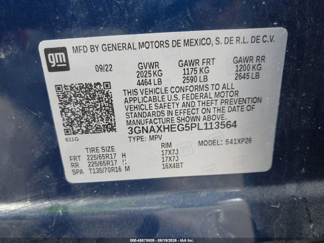 45878809 :رقم المزاد ، 3GNAXHEG5PL113564 vin ، 2023 Chevrolet Equinox Fwd Ls مزاد بيع