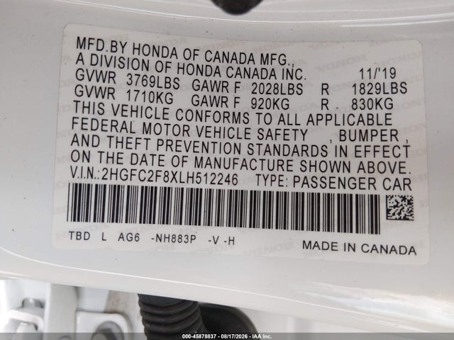 2HGFC2F8XLH512246 Honda Civic Sport