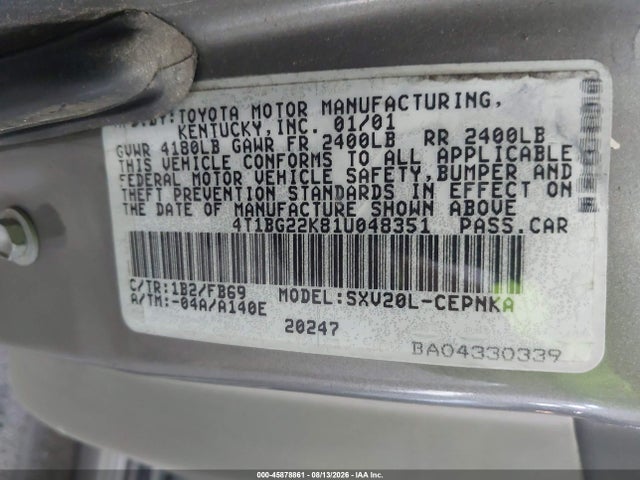 Продажа на аукционе авто 2001 Toyota Camry Le, vin: 4T1BG22K81U048351, номер лота: 45878861