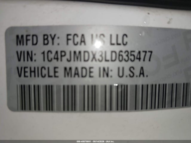 Продажа на аукционе авто 2020 Jeep Cherokee Limited 4x4, vin: 1C4PJMDX3LD635477, номер лота: 45878881
