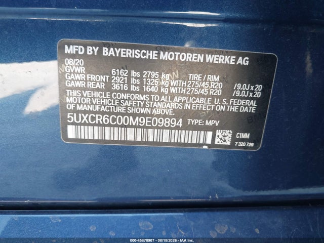 Aukcja sprzedaży 2021 Bmw X5 Xdrive40i, vin: 5UXCR6C00M9E09894, numer aukcji: 45878907