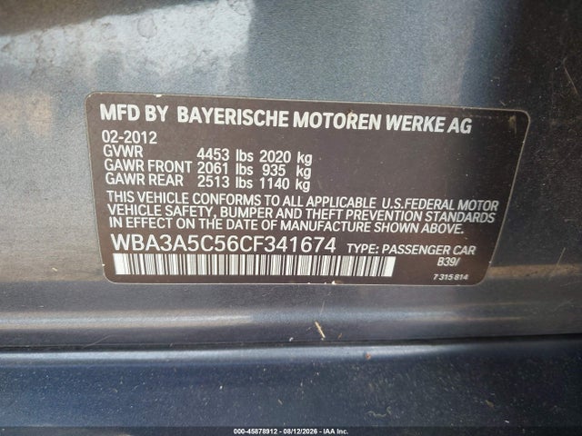 Aukcja sprzedaży 2012 Bmw 328i, vin: WBA3A5C56CF341674, numer aukcji: 45878912