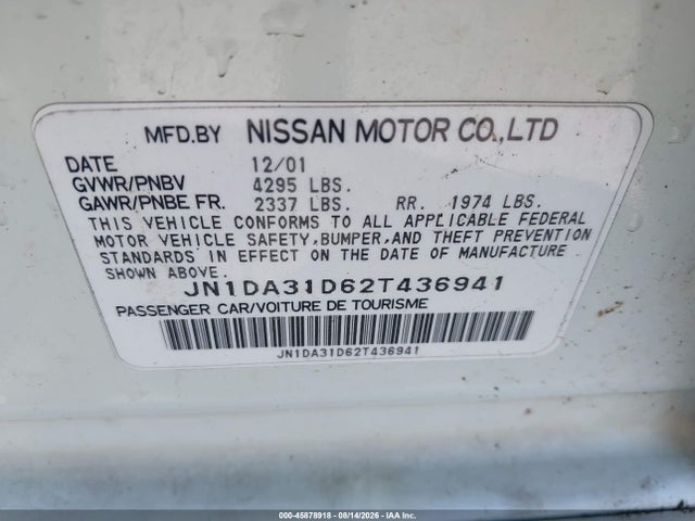 Продаж на аукціоні авто 2002 Nissan Maxima Gle, vin: JN1DA31D62T436941, номер лоту: 45878918