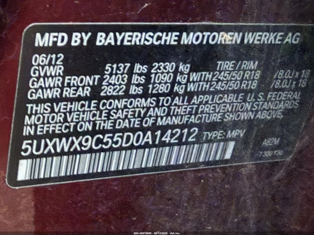 Продаж на аукціоні авто 2013 Bmw X3, vin: 5UXWX9C55DOA14212, номер лоту: 45878980