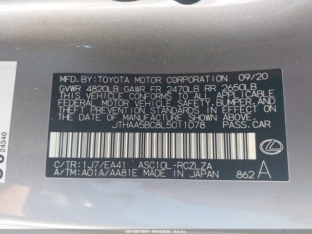 Продаж на аукціоні авто 2020 Lexus Rc 300, vin: JTHAA5BC8L5011078, номер лоту: 45879000