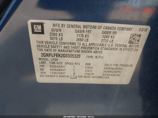 Chevrolet EQUINOX LT 2016 2GNFLFEK2G6305328 Image 9