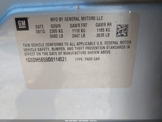 45879045 :رقم المزاد ، 1G6DH5E59D0114521 vin ، 2013 Cadillac Cts Luxury مزاد بيع