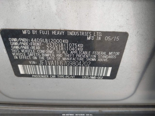 Продажа на аукционе авто 2016 Subaru Wrx Premium, vin: JF1VA1E67G9804202, номер лота: 45879063