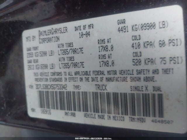 Aukcja sprzedaży 2005 Dodge Ram 3500 Slt/laramie, vin: 3D7LS38CX5G753342, numer aukcji: 45879121
