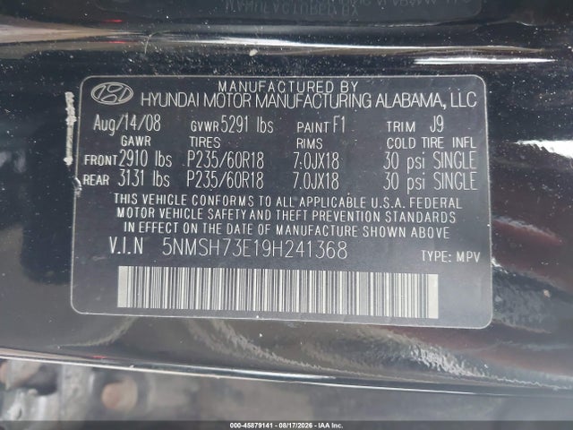 Aukcja sprzedaży 2009 Hyundai Santa Fe Limited, vin: 5NMSH73E19H241368, numer aukcji: 45879141