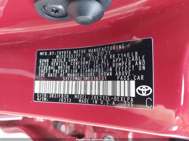 Toyota COROLLA LE 2021 5YFEPMAE1MP216731 Image 9