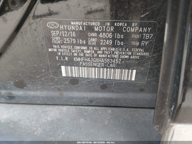 2017 Hyundai Azera Limited მანქანა იყიდება აუქციონზე, vin: KMHFH4JGXHA583457, აუქციონის ნომერი: 45879146