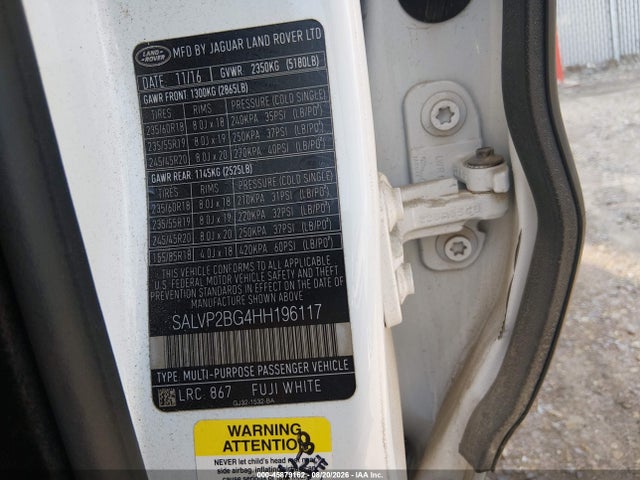 Продаж на аукціоні авто 2017 Land Rover Range Rover Evoque Se/se Premium, vin: SALVP2BG4HH196117, номер лоту: 45879162