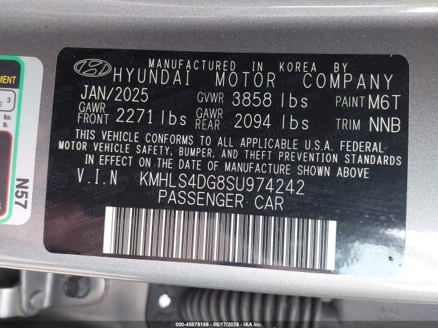 45879186 :رقم المزاد ، KMHLS4DG8SU974242 vin ، 2025 Hyundai Elantra Sel مزاد بيع
