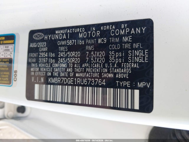 45879209 :رقم المزاد ، KM8R7DGE1RU673764 vin ، 2024 Hyundai Palisade Calligraphy Night Edition مزاد بيع