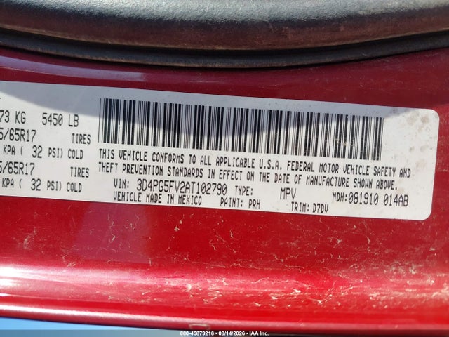 45879216 :رقم المزاد ، 3D4PG5FV2AT102790 vin ، 2010 Dodge Journey Sxt مزاد بيع