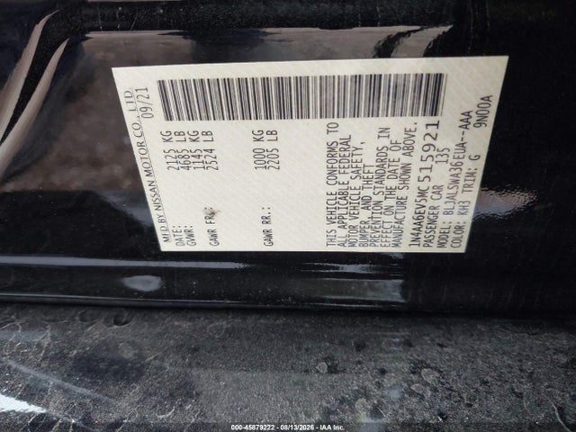 Aukcja sprzedaży 2021 Nissan Maxima Sr Xtronic Cvt, vin: 1N4AA6EV5MC515921, numer aukcji: 45879222