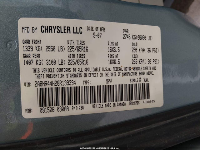 Продаж на аукціоні авто 2008 Chrysler Town & Country Lx, vin: 2A8HR44H28R139394, номер лоту: 45879236