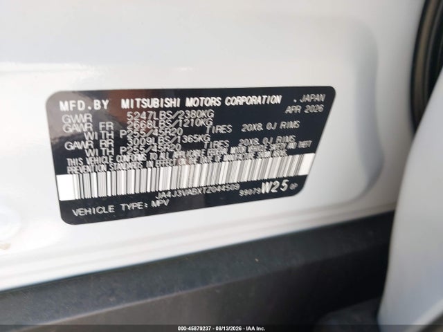 Aukcja sprzedaży 2026 Mitsubishi Outlander, vin: JA4J3VABXTZ044509, numer aukcji: 45879237