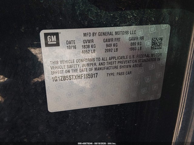 Aukcja sprzedaży 2017 Chevrolet Malibu Ls, vin: 1G1ZB5STXHF165917, numer aukcji: 45879246