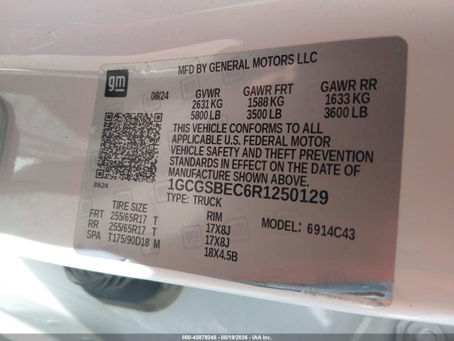 2024 Chevrolet Colorado 2wd Wt მანქანა იყიდება აუქციონზე, vin: 1GCGSBEC6R1250129, აუქციონის ნომერი: 45879248