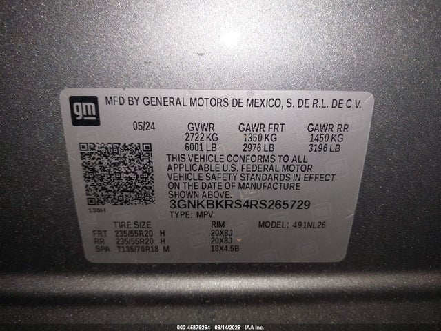 45879264 :رقم المزاد ، 3GNKBKRS4RS265729 vin ، 2024 Chevrolet Blazer Awd Rs مزاد بيع