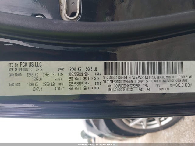 2019 Dodge Journey Gt Awd მანქანა იყიდება აუქციონზე, vin: 3C4PDDEG4KT732363, აუქციონის ნომერი: 45879266