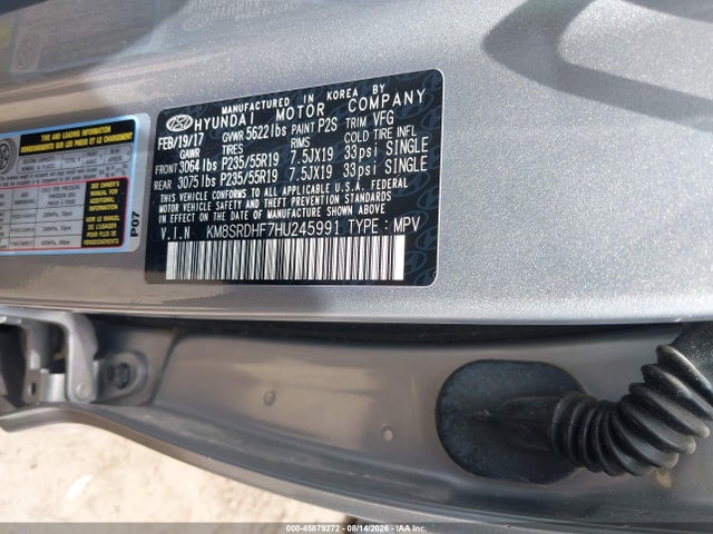 Продажа на аукционе авто 2017 Hyundai Santa Fe Limited Ultimate, vin: KM8SRDHF7HU245991, номер лота: 45879272