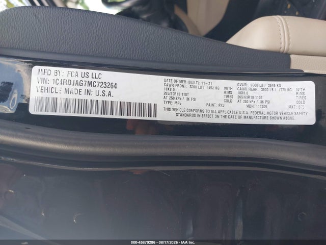Aukcja sprzedaży 2021 Dodge Durango Sxt Plus Awd, vin: 1C4RDJAG7MC723264, numer aukcji: 45879286