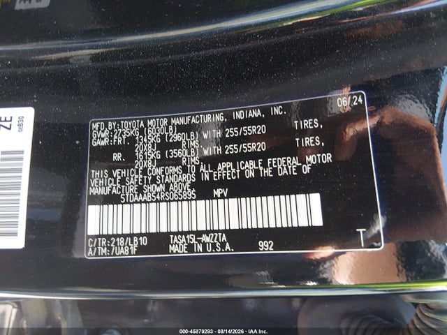 Продажа на аукционе авто 2024 Toyota Grand Highlander Platinum, vin: 5TDAAAB54RS065895, номер лота: 45879293