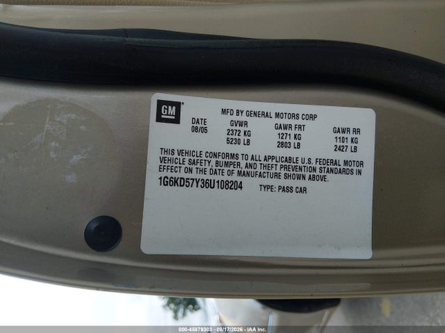 2006 Cadillac Dts Standard მანქანა იყიდება აუქციონზე, vin: 1G6KD57Y36U108204, აუქციონის ნომერი: 45879303