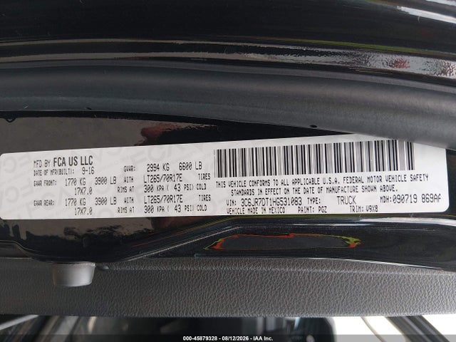 45879328 :رقم المزاد ، 3C6JR7DT1HG531083 vin ، 2017 Ram 1500 Tradesman  4x4 8' Box مزاد بيع