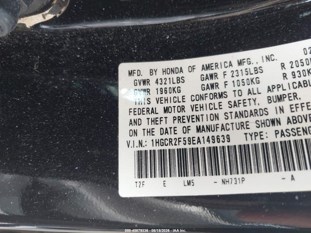 1HGCR2F59EA149639 Honda Accord Sport