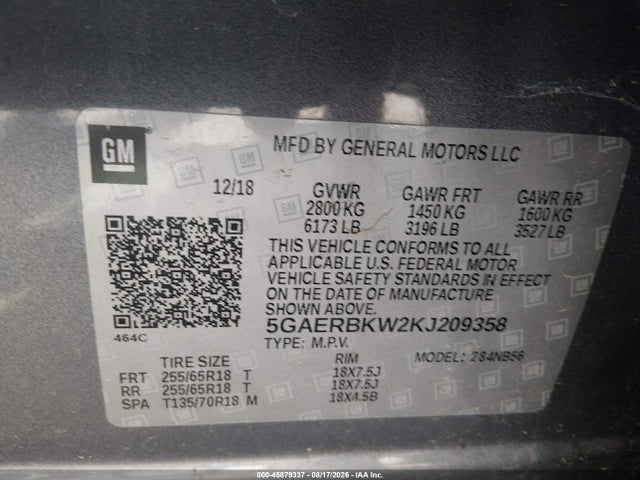 Продаж на аукціоні авто 2019 Buick Enclave Fwd Essence, vin: 5GAERBKW2KJ209358, номер лоту: 45879337
