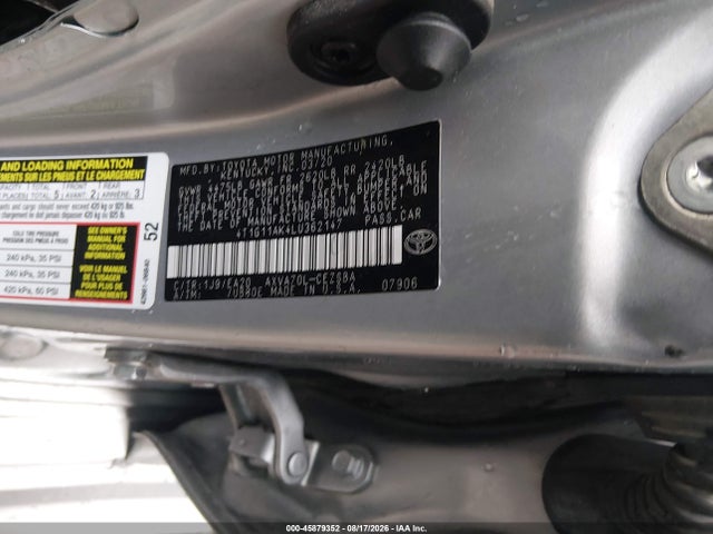 45879352 :رقم المزاد ، 4T1G11AK4LU362147 vin ، 2020 Toyota Camry Se مزاد بيع