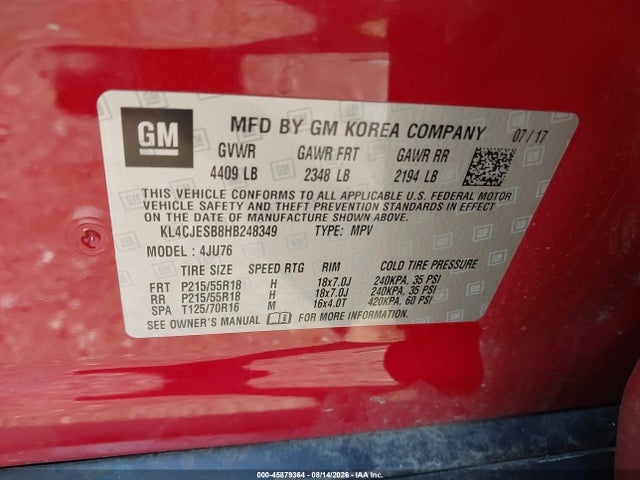 45879364 :رقم المزاد ، KL4CJESB8HB248349 vin ، 2017 Buick Encore Preferred مزاد بيع