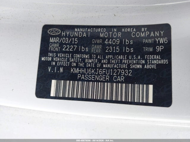 45879386 :رقم المزاد ، KMHHU6KJ6FU127932 vin ، 2015 Hyundai Genesis 3.8 Ultimate مزاد بيع