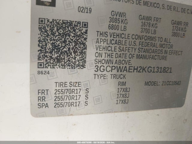 3GCPWAEH2KG131821 Chevrolet Silverado 1500 Work Truck