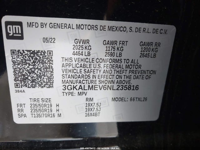 Продаж на аукціоні авто 2022 Gmc Terrain Fwd Sle, vin: 3GKALMEV6NL235816, номер лоту: 45879412
